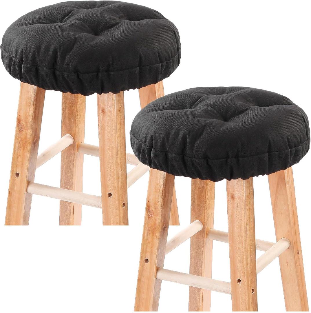 Bar Stool Covers Set of 2, Stool Covers Round with Elastic Band Pad, Soft Stool Seat Covers, Nonslip and Washable, 12 Inch, Black