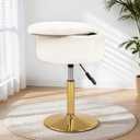 LITZFUR Adjustable Vanity Stool with Storage, 360 Swivel Gold Chair, Faux Fur Small Round Ottoman Footrest for Bathroom, Makeup Room, White