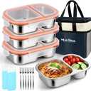 XIANKE 3Pack Stainless Steel Lunch Box, 27oz/800ml Snack Containers with Lids, Stainless Steel Food Storage Container with Lockable Clip, Leak-proof, Dishwasher-Safe Snack Box for Travel, Work (Silver Gray)