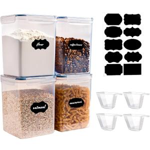4-Pack 5.2L Airtight Food Storage Containers, BPA-Free Plastic Canisters for Flour, Rice, Pasta & Cereal, Kitchen Pantry Organization with Lids, Labels & Measuring Cups