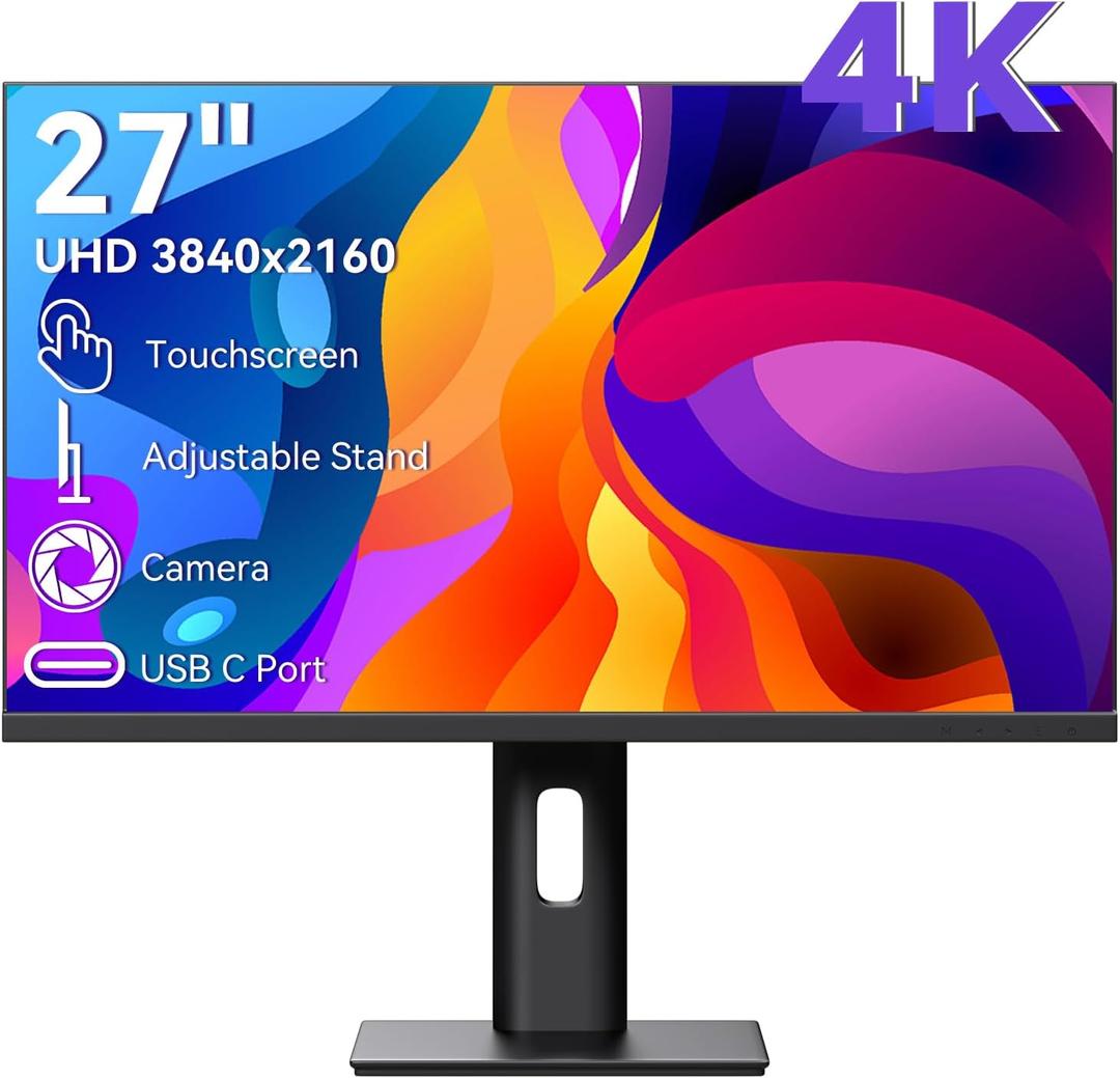Touchscreen Monitor 4K Gaming 27 Inch UHD 3840x2160 IPS Computer Monitor with Webcam, 60Hz, Ultra-Thin Bezel, HDMI, DisplayPort, 400 cd/, VESA, Tilt Adjustable