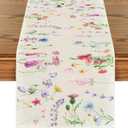 Wildflowers Floral Table Runner, Summer Fall Table Decoration with Meadow Grass and Botanical Print for Kitchen Dining Table or Home Party, 13x75 Inch