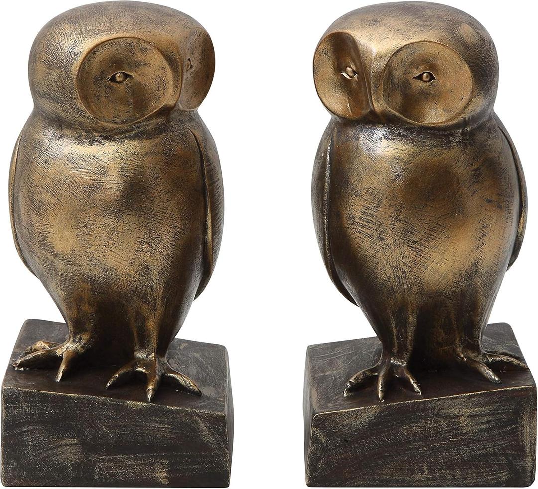 Bloomingville Resin Owl Shaped Bookends with Bronze Finish (Set of 2 Pieces)