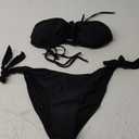 Zonsaoja Women Strapless Bandeau Bikini Set Knot Two Piece Swimsuit Side Tie Cheeky Bathing Suits (Large, Black)