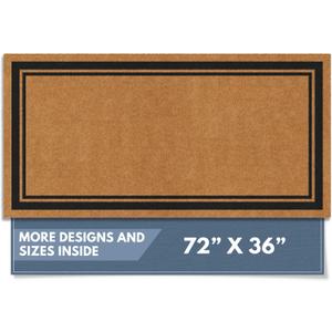 Barnyard Designs Natural Coco Coir Heavy Duty Backing Doormat - Large Cute Non-Slip Front Door Welcome Mat for Outside Entrance or Porch Entry, Brown (36x72, Border)