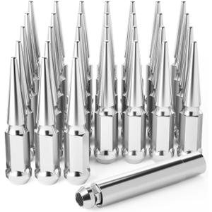 Orion Motor Tech M14x1.5 Spike Lug Nuts, 14mmx1.5 Wheel Lug Nuts Compatible with Chevy Silverado Express, Ram 2500 3500, Ford F250 F350, GMC Sierra Yukon Savana, Spike Lug Nut Set, Set of 32, Chrome