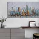 Enartly Abstract Cityscape Canvas Wall Art New York City Painting Modern Skyline Colorful NYC Grey Blue Picture, Large Size Framed for Bedroom Living Room Bathroom Home Office Wall Decor 40"x20"