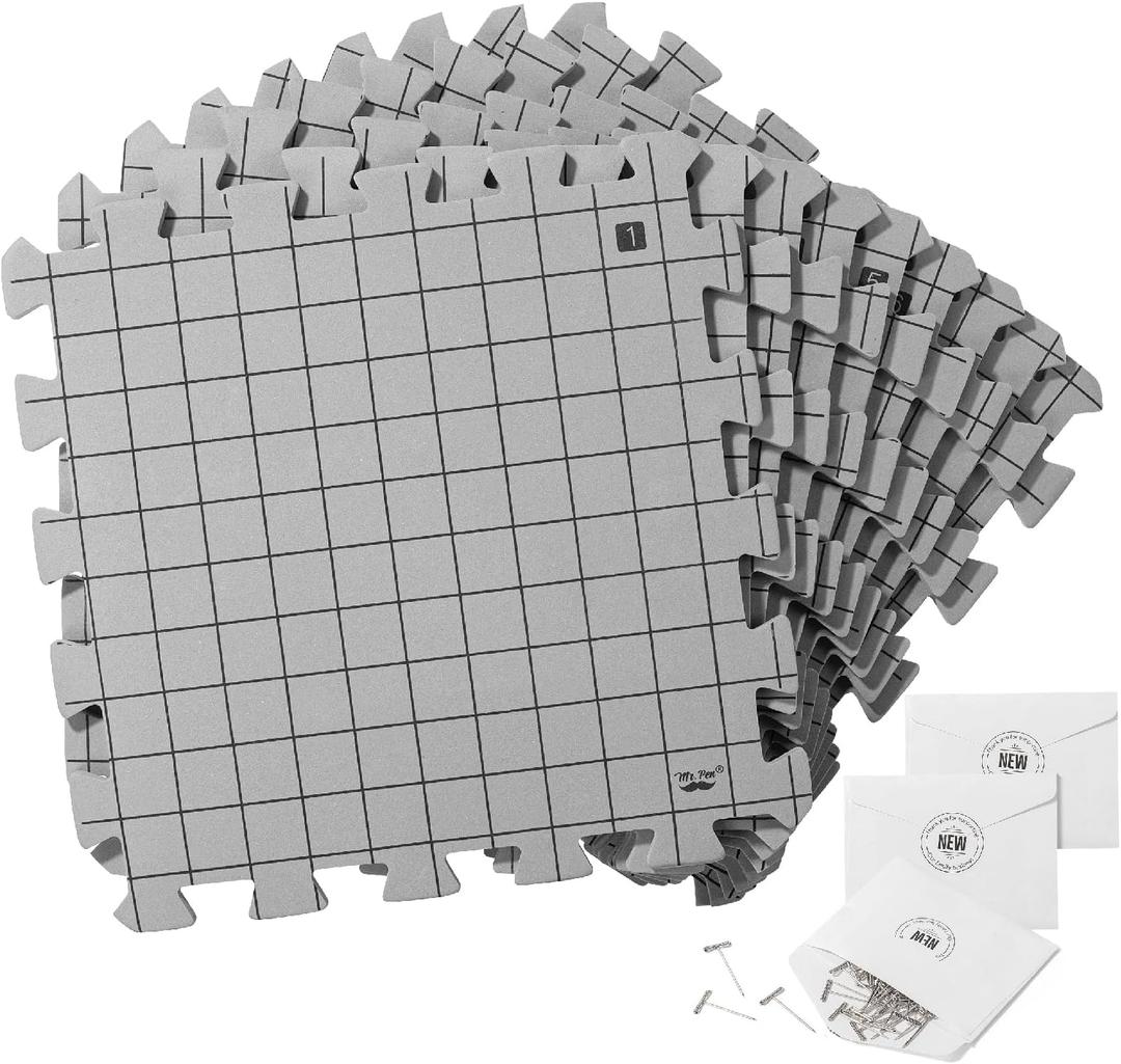 Mr. Pen- Blocking Mats for Knitting & Crochet Projects, 12" x 12", 9 Pack with 150 pcs T-Pins, Gray Aligned Grid Knitting Blocking Mats and Pins, Water & Heat Resistant