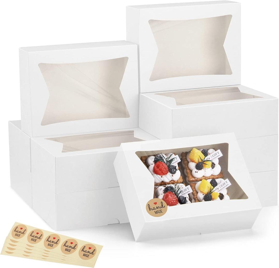 Eupako Cookie Boxes with Window 8x6x2.5 Inhces, 24pcs Auto-Popup White Treat Boxes for Bakery, Donuts, Candy, Pastry,Cupcakes, Biscuits, Chocolate Strawberries