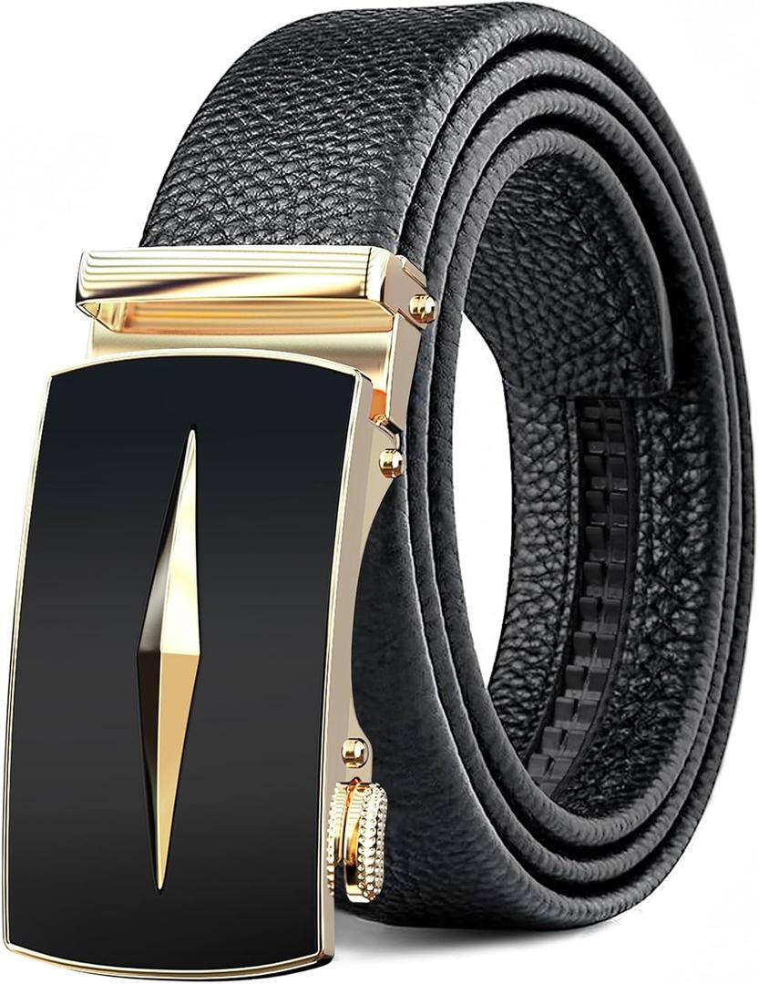 Men's Belt,Leather Ratchet Dress Belts with Sliding Adjustable Belts Dress Casual Jeans Comfort Trim to Fit (Black)
