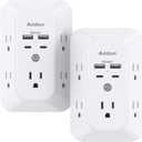2 Pack Surge Protector Outlet Extender - Addtam 5-Outlet Splitter with 4 USB Wall Charger(2 USB-C Ports), Multi Plug Outlet Power Strip for Home, Dorm Room Essentials (White)