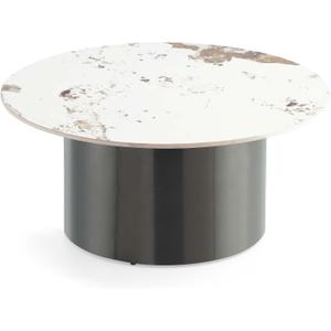 Manhattan Comfort Alondra Round Coffee Table with Sleek Sintered Stone Top and Stainless Steel Base, Elegant Design for Modern Living Room, Centerpiece, Black
