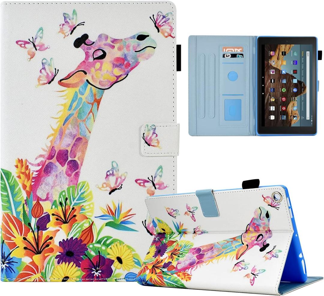 DTangLsm for Amazon Fire HD 10 Case - 2019/2017/2015 Release 9th / 7th / 5th Generation Kindle Fire 10 Tablet Case with Auto Wake/Sleep & Multiple Angels Viewing, Giraffe (13-Giraffe Butterfly)