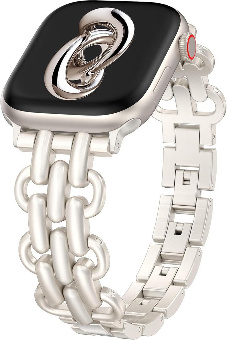 Moolia Elegant Strap Compatible with Apple Watch Band 42/ 38/ 40/ 41mm Metal Women Replacement Bracelet for iWatch Series 11 10 9 8 7 6 5 4 3 2 1 SE/ Ultra（1/ 2/ 3）, Starlight