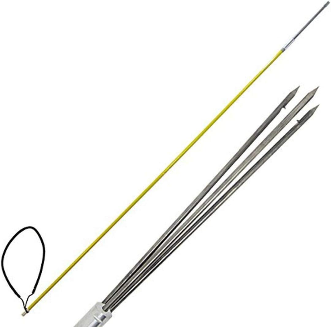 Scuba Choice 5' One-Piece Fiber Glass Spearfishing Pole with 12" Stainless Steel 3-Prong Paralyzer Tip & Black Rubber Sling  Durable, Lightweight Precision Tool for Saltwater & Freshwater Hunting