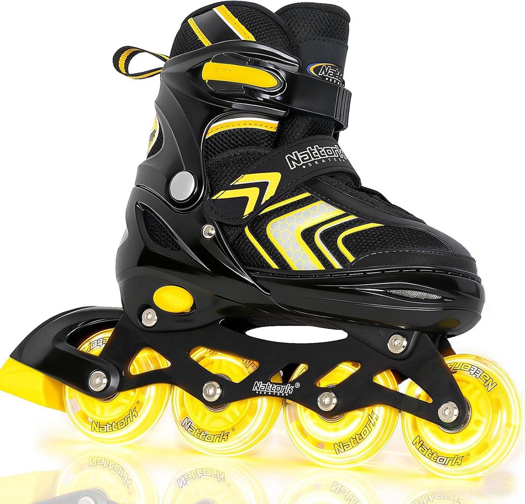 Nattork Adjustable Inline Skates for Girls and Boys with Full Light up Wheels, Beginner Roller Skates for Kids Youth Purple Pink Blue Black Size: Medium-Big Kid (1-4 US)