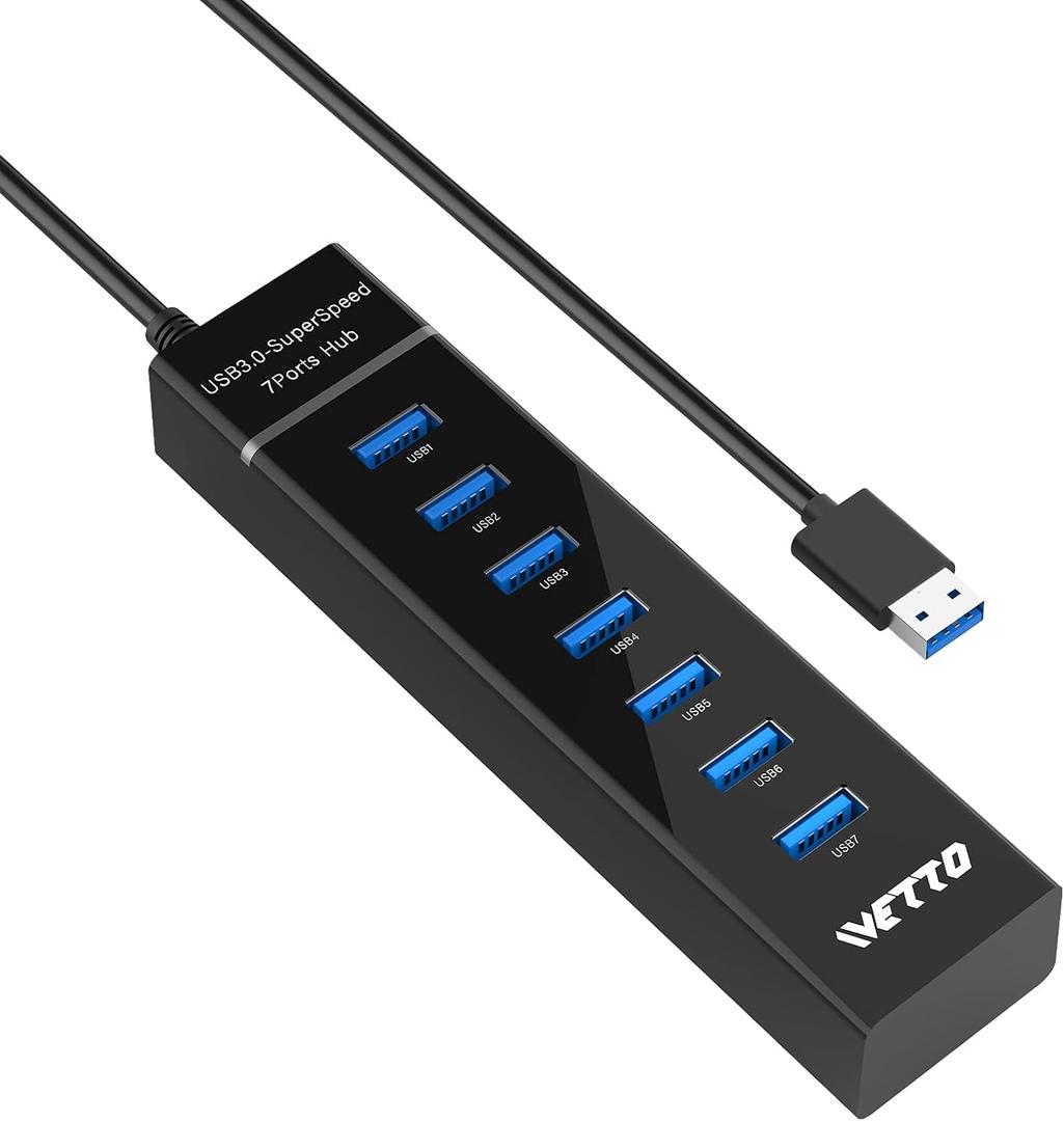 IVETTO 7-Port USB 3.0 Hub, IVETTO Data USB Hub Splitter with 3.3ft Long Cable for Laptop, PC, MacBook, Mac Pro, Mac mini, iMac, Surface Pro and More