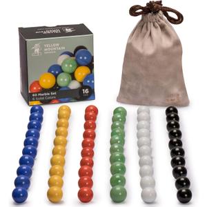 Yellow Mountain Imports 60 Pieces Chinese Checkers Marbles Set with Solid Colors - 16 Millimeters