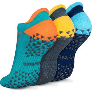 Hylaea Unisex Non Slip Socks with Grip for Yoga, Hospital, Pilates, Barre | Ankle, Cushioned (Small-Medium, 3 Pairs Dark Blue Green)