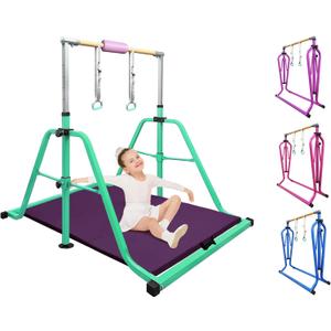 Foldable & Moveable Gymnastics Horizontal Bar with Rings,3to 5Adjustable Height Expandable Junior Kip Bar for Home,Indoor Gym Equipment for Kids