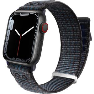 Sport Loop Nylon Band Compatible with Apple Watch Band 38mm 40mm 41mm 42mm 44mm 45mm 49mm Ultra 2 iWatch Series 9 8 7 6 SE 5 4 3 2 1 Strap, Fit for iPhone Watch Band Women Men Stretchy (Black Blue)