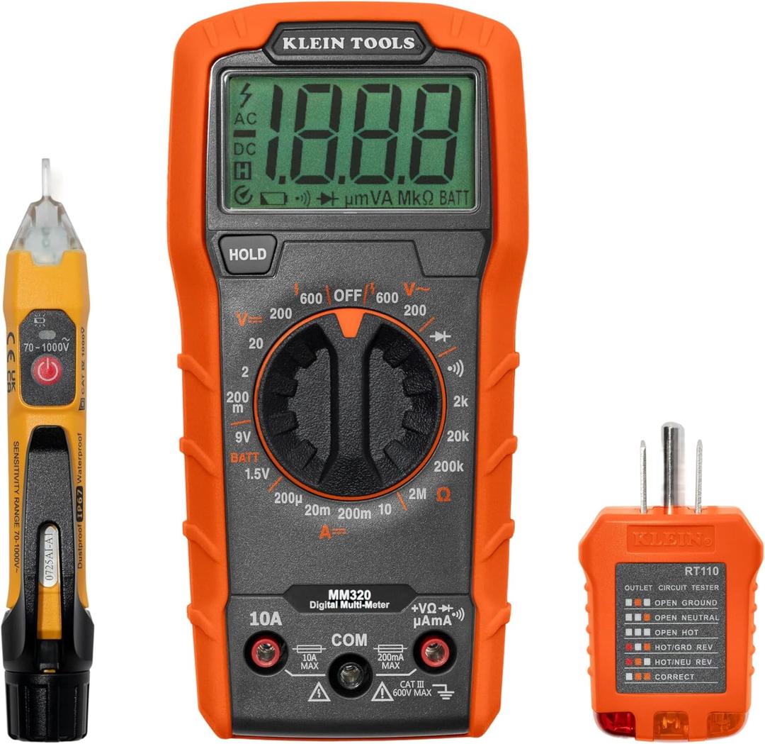 Klein Tools 69149P Electrical Test Kit with Digital Multimeter, Non-Contact Voltage Tester and Electrical Outlet Tester, Leads and Batteries