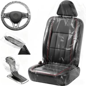 DGSL 330 PCS Disposable Car Seat Covers, Clear Plastic Vehicle Seat Protector Set Includes Wheel Covers, Gear Selector Covers and Handbrake Cover for Auto Truck Bus Accessories