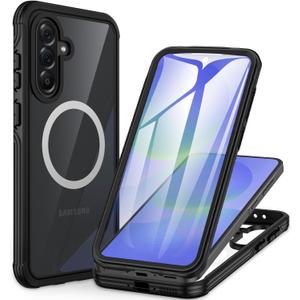 CENHUFO Magnetic Case for Samsung Galaxy A36 5G / Samsung A56 5G, Full Body Phone Case Built-in 9H Tempered Glass Screen Protector [Compatible with Magsafe] Shockproof Bumper Clear Cover - Black