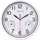 8 Inch White Wall Clock, Sweep Silent Movement Accurate Clocks with Temperature & Humidity, Decorative for Kitchen/Living Room/Bedroom/Office/School/Classroom