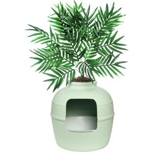 Good Pet Stuff Hidden Cat Litter Box Enclosure with Artificial Plant, Decorative Round Planter, Removable Tray, Charcoal Filter Odor Control, Easy-to-Clean, Made in USA, Essentials Kit, Green