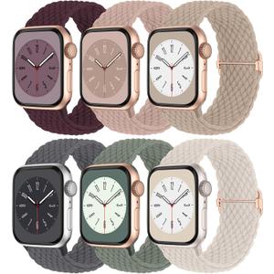 Braided Solo Loop Compatible with Apple Watch Band 38mm 40mm 41mm 42mm 44mm 45mm 46mm 49mm Women Men, Adjustable Stretchy Bands Elastic Sport Wristbands for iWatch Series 10 9 8 7 6 5 4 3 2 SE Ultra 2 (38mm/40mm/41mm/42mm-Series 10, Starlight/Pink/Milk Tea/Cactus/Deep Gray/Dark Cherry)