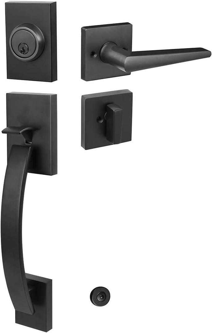 NEWBANG Matte Black Lever Handle for Single Front Door,Heavy Duty Handleset with Deadbolt for Offices or Entry Entrance, MDHST2017DB-BR