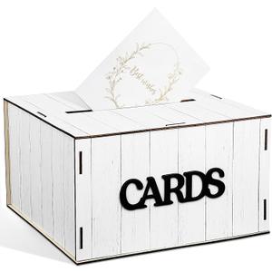 Capoda Wooden Wedding Card Box Gift Card Box with Slot for Wedding Reception Birthday Anniversary Retirement Bridal Shower Baby Shower Graduation Party Decorations(Rustic,White)