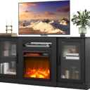 WLIVE Fireplace TV Stand for 65" TV, Entertainment Center with 18 Inch Electric Fireplace, TV Console with Open Shelves for Living Room, Rustic Brown (Black)