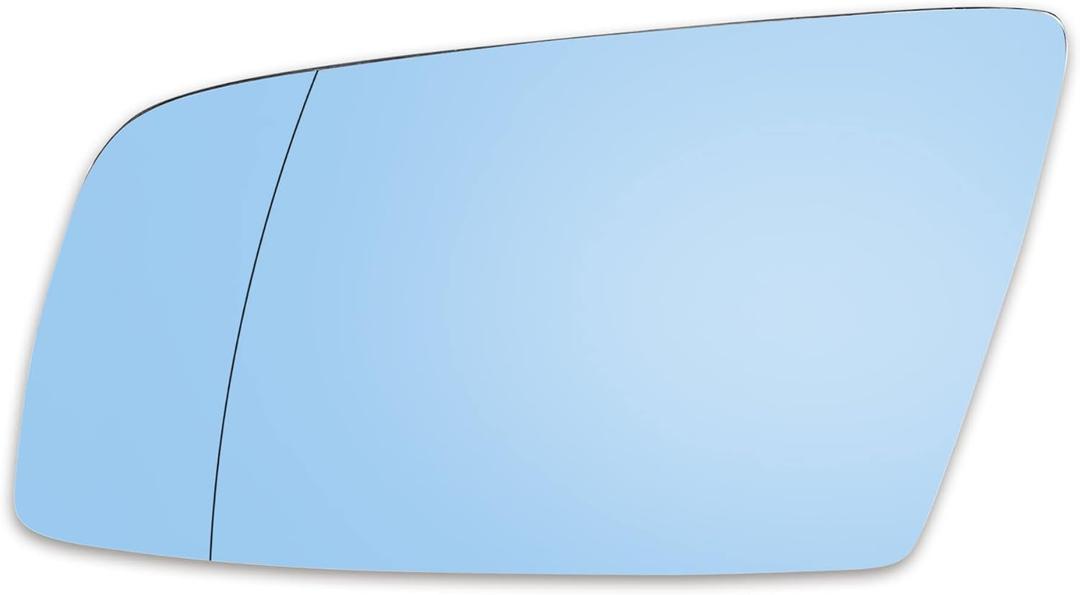 X AUTOHAUX Car Rearview Mirror Glass Replacement with Backing Plate Blue Heated Left Driver Side for BMW 550i 525i
