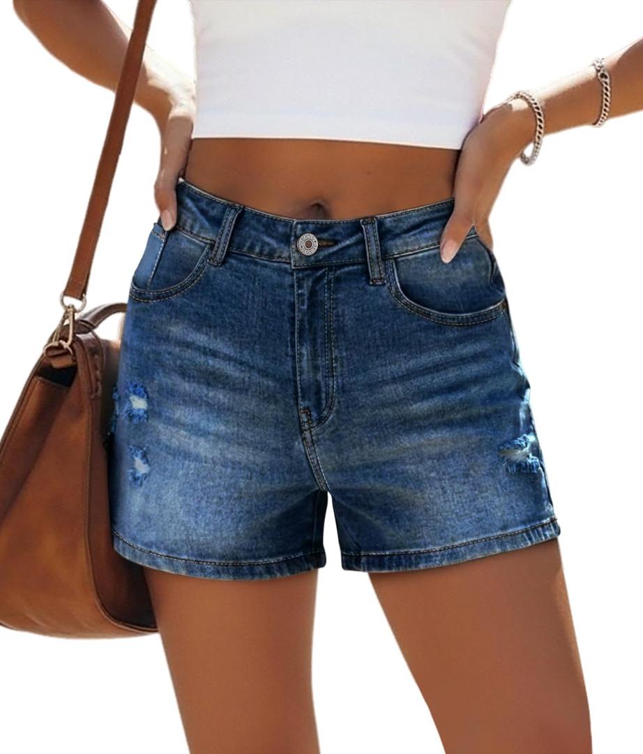 KISSMODA Denim Shorts Women Trendy Button Summer Cut Off Short Womens Jean Shorts High Waisted Denim Hot Ripped Shorts (Medium)