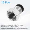 HARFINGTON 10pcs Push to Connect Fittings 1/2" Tube OD x 1/2" NPT Thread Female Straight Pneumatic Tube Fittings PCF1/2-N04 Quick Connect Air Line Fittings Air Hose Fittings, Black