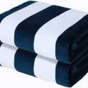Exclusivo Mezcla 2 Pack Cotton Oversized 35x70 Inches Cabana Stripe Beach Towels, Super Absorbent Soft Plush Pool Bath Towel (Dark Navy)