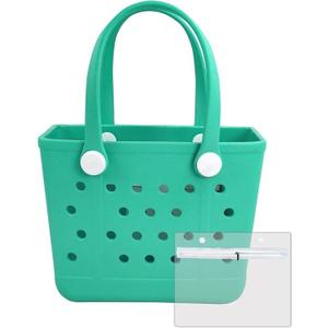 Rubber Tote Bag Medium Waterproof Beach Bag for Women - Lightweight Portable Travel Outdoor Tote with Handles (Green)