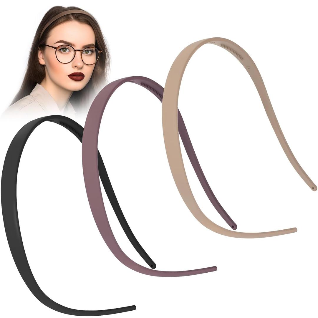 4 x 3PCS No Pressure Headbands for Glasses, Anti-Slip Flexible Plastic Headband, Thin Headbands Hair Band with Teeth for Eyewear for Women Daily Use - Matte Black, Matte Khaki, Matte Brown