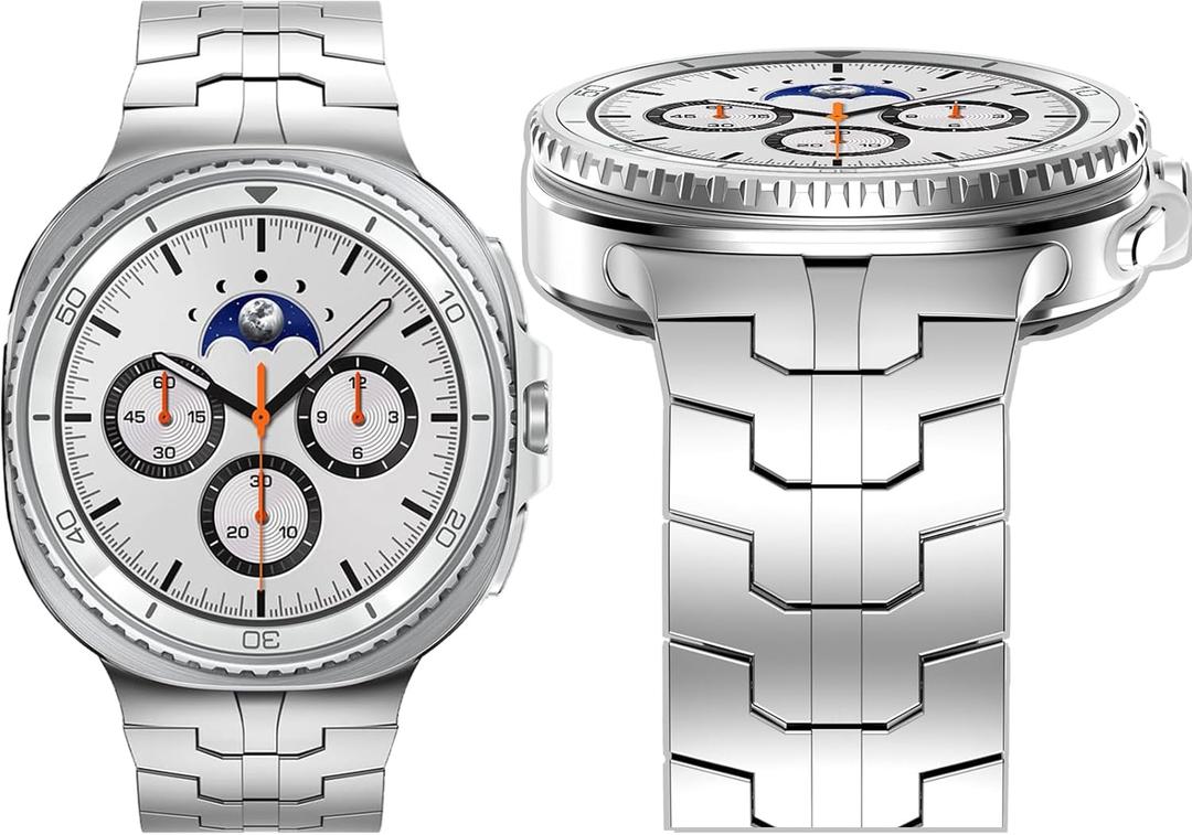 Metal Bands Compatible with Samsung Galaxy Watch 8 40mm 44mm/Watch 8 Classic 46mm Band for Men Women, Stainless Steel Luxury Link Bracelet Adjustable Replacement Strap for Galaxy Watch 8 Series (Silver/Silver)