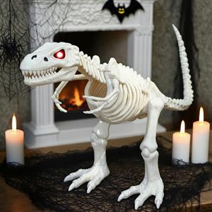 15.5" Animated T-Rex Skeleton Halloween Decoration with Light & Sound