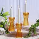 VOHO Vintage Ribbed Taper Candle Holders Set of 3, Boho Amber Candle Sticks Holder Decor Fall Centerpieces for Tables Thanksgiving, Minimalist Tapered Candlestick Holders for Tea Light & Taper Candles