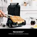 Ninja Belgian Waffle Maker Pro, 5 Shade Settings, Black/Silver, BW1001 Vertical design, Never Stick coating, Precision-pour cup, Recipe guide, Dishwasher-safe parts