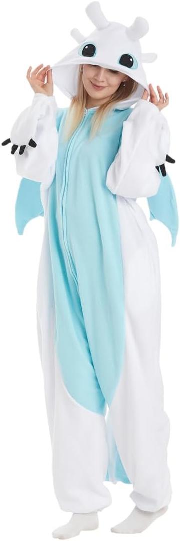 Unisex Adult Onesie Dragon Animal Pajamas,Halloween Cosplay Costumes,Cartoon Costumes Party Wear (Small, White)