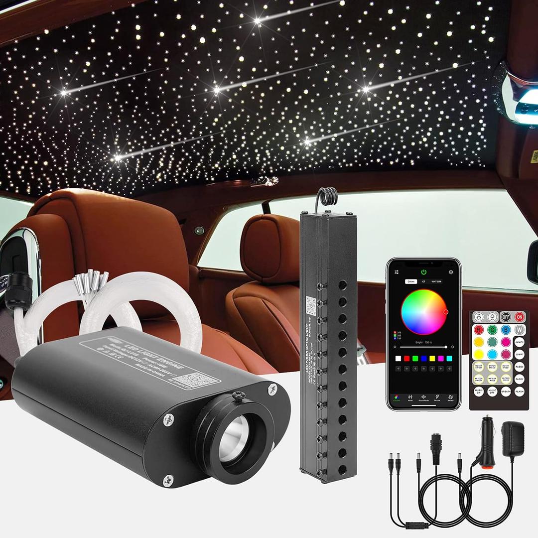 CHINLY Starlight Headliner Kit Meteor, 550pcs 9.8ft 0.03in 16W Star Lights for Car, Fiber Optic Star Ceiling Light, RGBW Bluetooth APP+Remote+Star Light Headliner Kit for Home Theater
