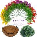 Hananona 1 Set Artificial Outdoor Flowers with Hanging Basket, 1 Hanging Planters with 24 Pcs Flowers for Spring Summer Front Porch Garden Patio Home Decor (2, Red, Purple, Yellow, Rose Red)