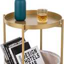 Round Side Table with Fabric Storage Basket, Metal Nightstand with Removable Tray Top, for Living Room, Bedroom, Nursery, Bathroom, Small