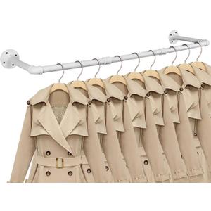 Industrial Iron Pipe Clothes Hanging Bar DIY Wall-Mounted Garment Rack Heavy Duty Clothing Rack for Bedroom, Laundry Room, Closet Storage (White 40 inch)