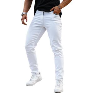 Heyfanee Mens Slim Fit Jeans Stretch Denim Pants for Men (White, M)
